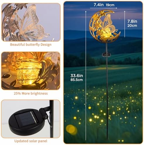SHANGTIANFENG Butterfly Lights Outdoor Decor - Moon & Bird SolaGardenLights Waterproof, Auto On/Off Pathway Lighting for Yard/Lawn/Patio, Handcrafted Metal Solar-Stake-Lights for Outside Decorations - Image 6