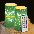 Pack of 2 Happy St Patrick's Day Flameless Candles Battery Operated Candles with Remote and Timers Flickering LED Elictric Pillar Tealights for Party Patio Porch Decorations - Image 5