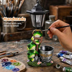 Solar Frog Garden Statue Outdoor Decor with LED Lantern & Welcome Planter - Image 3