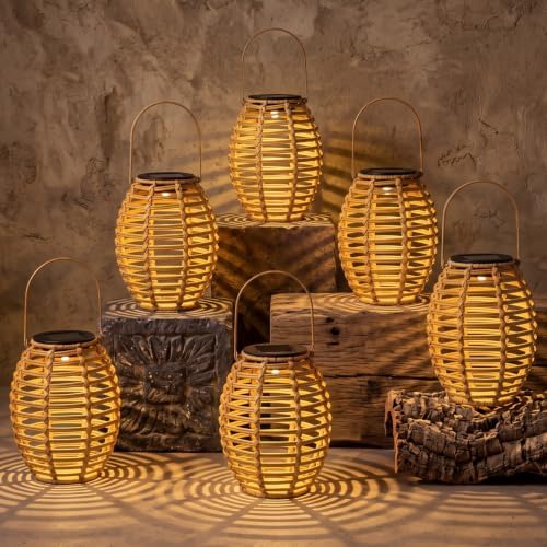 VIHOSE 6 Pack Solar Lantern Outdoor Waterproof Rattan, Oval by VIHOSE