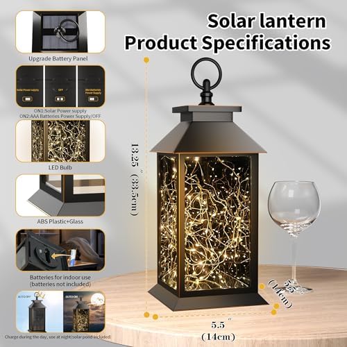 Solar Lanterns Outdoor Waterproof Hanging Vintage Led Fairy Lights Lantern, Upgraded Solar and AAA Battery Powered, for Outside Yard and Indoor Tables, Window Sill, 2 Pack - Image 6