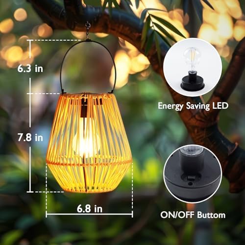 Homemory 2 Pack Rattan Lantern Solar Outdoor Waterproof Hanging Lights - Image 4