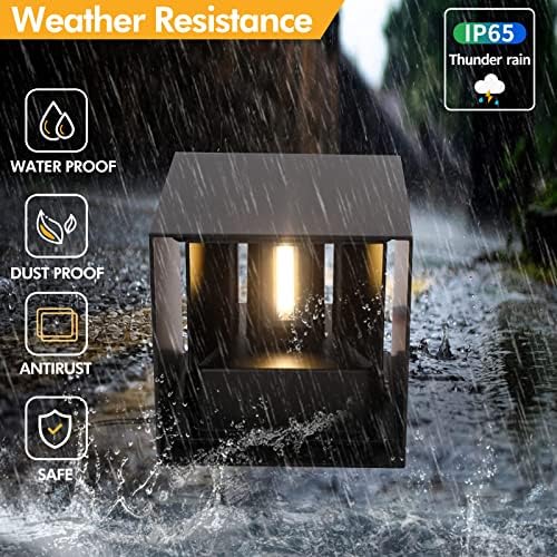 Mille Lucciole 4 Pack Outdoor Wall Lights Exterior/Interior LED Wall Sconces IP65 Waterproof Square Aluminum Wall Lamps Outdoor Lighting Fixture Up and Down Lights Modern Black 12W 3000K Warm Lights - Image 3