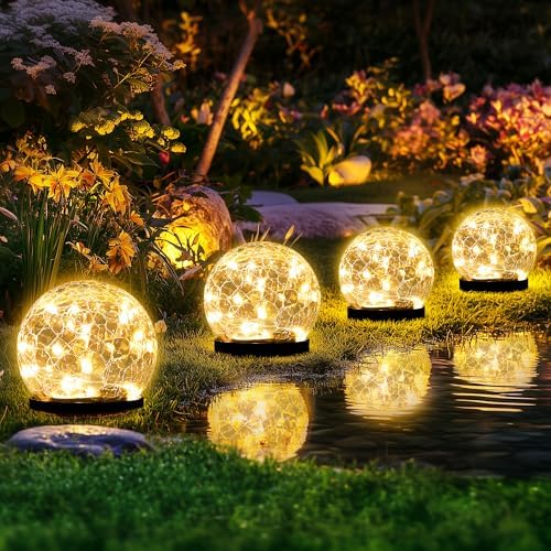Solar Globe Lights Outdoor Waterproof-Solar Garden Lights 4 Pack by PATIOPIA