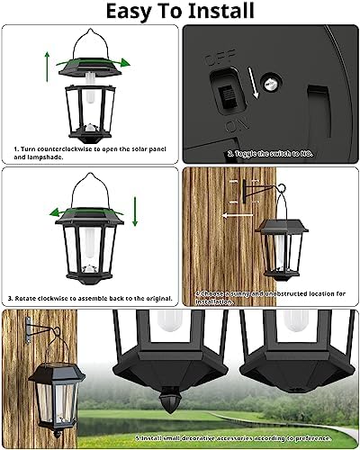 Solar Lanterns Outdoor Waterproof, Hanging Solar Lights with Glass Shade - 2 Pack LED Metal Wall Mount Outdoor Light for Yard/Garden/Patio - Flame - Image 6