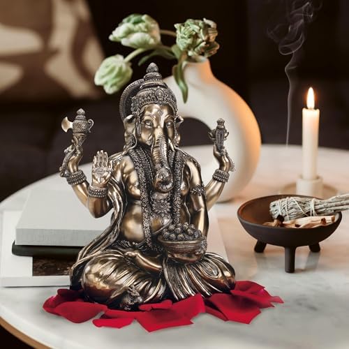Design Toscano Sitting Ganesha Hindu Elephant Man Indian-Style Statue Figurine, 8 inches wide, 11 inches tall, Cast Stone Resin, Bronze Finish - Image 2