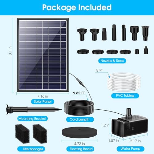 Biling 8W Solar Fountain Pump, Solar Water Pump with 3600mAh Battery Backup Work All Day, 5ft Tubing 5 Nozzles, Solar Fountain for Bird Bath, Garden Pond, Fish Tank and Hydroponics - Image 5