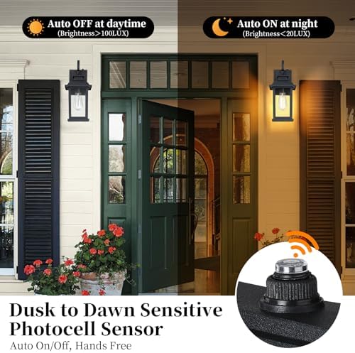 Dusk to Dawn Outdoor Porch Lights Wall Mount 2-Pack, Matte Black - Image 2