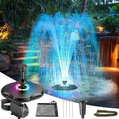 Antfraer Floating Pond Fountain with LED Lights - 40W 660GPH Pump with 3 Spray Modes, Floating Fountain 27FT Power Cord & 65.6FT Mooring Line for Garden Ponds, Waterfalls & DIY Water Features by Antfraer
