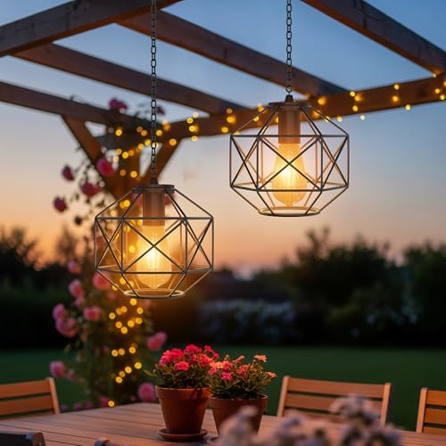 Hanging Solar Lantern,7.8′′×7′′Outdoor Solar Lanterns Waterproof Pendant Light Outdoor Chandelier for Gazebo Patio Porch Garden Barn Tree Pergola Decor - Image 2