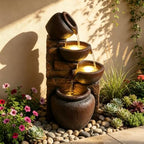 Outdoor Water Fountain with Lights 4 Tier Cascading Pot Waterfall Resin Garden Fountain for Patio Yard Porch Landscape - Image 2