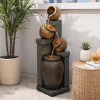 Outdoor Water Fountain with LED Lights, 34.84" Tiered Bowl Cascading Water Feature, Resin Garden Fountain for Patio, Backyard, Balcony, Porch, Deck, Housewarming Gift by MakensGardenSupply