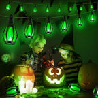 iBaycon 42FT 15 LED Solar Flame Halloween String Lights Outdoor, Green - Image 7