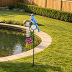 Rain Gauge 39in Metal Bluebird Garden Stake with Thermometer Decor - Image 2