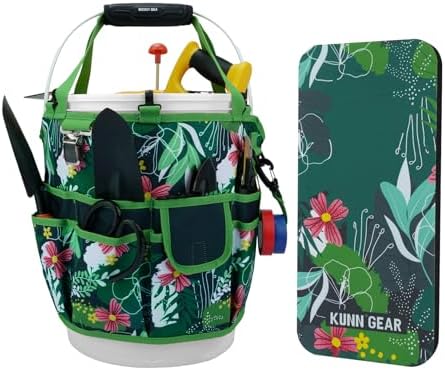 KUNN 5 Gallon Garden Bucket Tool Organizer & Kneeling Pad Set, Green by KUNNWORKGEAR