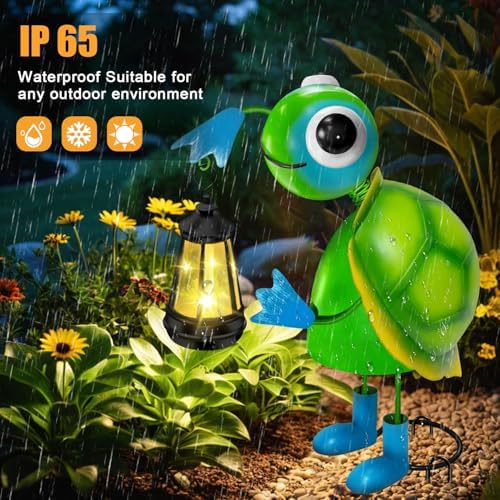 Solar Garden Lights 13.78in Metal Turtle Statue with Solar Lantern Lights - Image 7