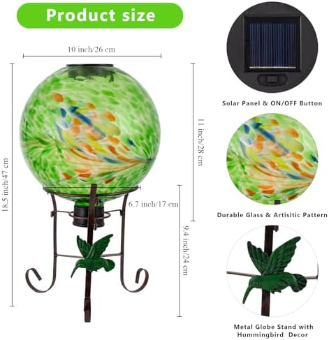 10 Inch Solar Glass Gazing Ball with 9.4" H Metal Stand - Image 3