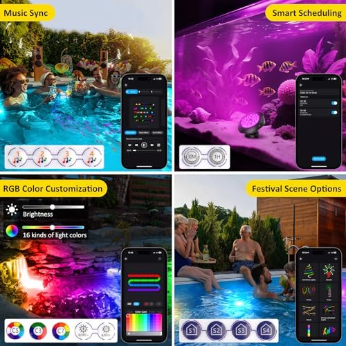 T-SUN Pond Lights LED Underwater 16M Colors with App and Remote 6 Pack - Image 4