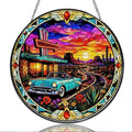 9.84 Inch Stained Glass Window Hanging Vintage Desert Sunset Car and Cactus Road Trip Sun Catchers Retro Scenic Landscape Suncatchers for Home Porch Garden Indoor & Outdoor Decor by Unknown