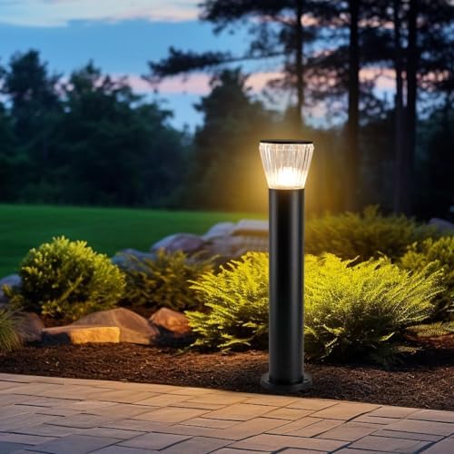 Outdoor Post Light, 9W LED Pathway Light, 24-Inch Black Aluminum Bollard with Diamond Acrylic Shade, 3000K Warm White, IP55 Waterproof, 110V AC - Image 3