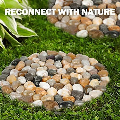 River Rock Stepping Stones Outdoor for Garden Walkway, 12 inch Diameter 5 Pcs Round Shape Paver Step Stones Polished Pebble River Stone Mat for Yard Lawn Patio Pathway Walk Way - Multi-Color - Image 6