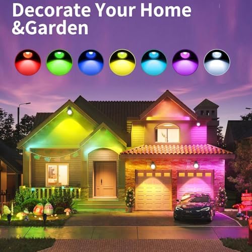 7W LED Landscape Lights Low Voltage, RGBW Color Changing 12V AC/DC Waterproof Outdoor Spotlights with Remote Control, IP65 Garden Pathway Lights with 12 Spike Stands for Christmas Decorative(12 Pack) - Image 4