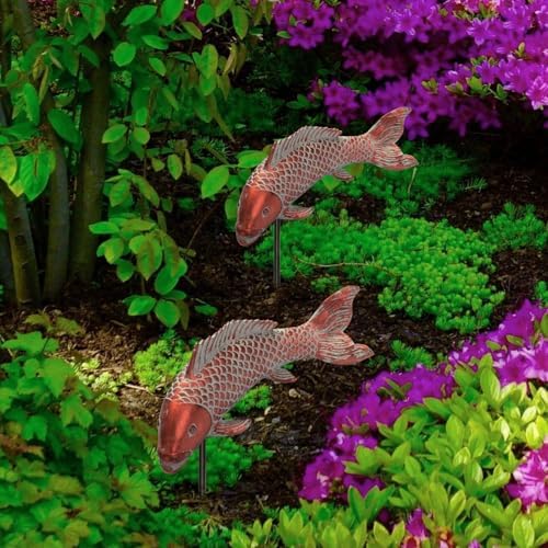Outdoor Statues Garden Koi Fish Decor, 2pcs Antique Copper Koi Fish Sculpture for Pond Lawn Patio Porch Yard Decor Home House Ornaments, Birthday Gardening Gifts for Grandma Women - Image 5