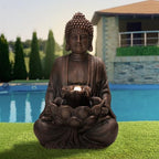Glitzhome 24" H Zen Style Meditating Buddha Water Fountain Statue with Pump and LED Light, 2 Tier Waterfalls Resin Indoor Outdoor Floor Fountain for Garden Patio Backyard Decking - Image 5