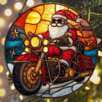 Cool Retro Santa Riding Motorcycle Mosaic Acrylic Suncatcher - Image 6