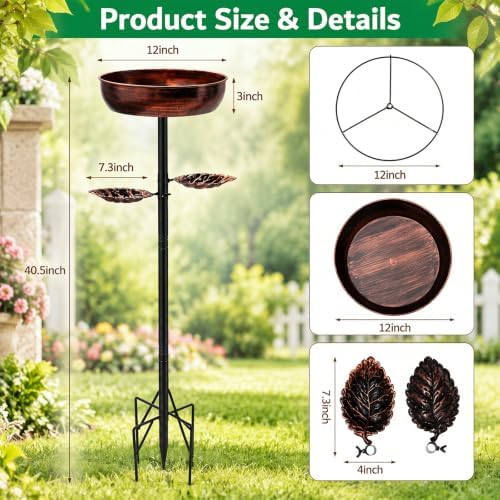 SiliFine 3" Deep 43" Tall Metal Bird Bath for Outside - Image 2
