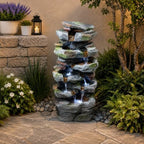 Rock Waterfall Outdoor Fountain with LED Lights, Resin Garden Decor Feature - Image 3