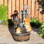 Glitzhome Water Fountain Outdoor, Outdoor Fountain with Lights & Pump, 23.75" H Cute Dog Playing Around The Water Polyresin Cascading Waterfall Floor Standing Water Feature for Garden, Patio by Glitzhome