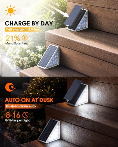 Solar Step Lights, 6 Pack, IP67 Waterproof, 6000K Cool White - Image 2