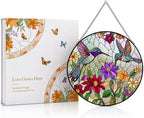 Window Hanging Suncatcher | 3D Embossed Stained Glass Hummingbird & Flowers Design | Diamond Glass Rainbow Catcher with Crystal Chime & Cat Hook Gift Set -Large - Image 4