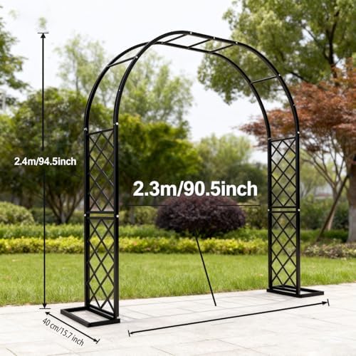 Black Heavy Duty Metal Garden Arch Trellis 90.5" W x 94.5" H for Climbing Plants, Decorative Archway Wedding Arch Frame for Patio, Backyard, Patio, Lawn, Pathway - Image 2