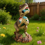 PARTYGEARS Dinosaur Statue with Gnomes, 16“ Large Outdoor Garden Statues Yard Decor, Funny Dinosaur Holding Gnomes Figurines for Patio Lawn, Weatherproof Gnome Decorations for Home, Unique by PARTYGEARS