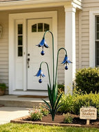 2026 New Triple Bluebell Garden Stake with Bells, Handmade 26inch Metal Rain Chimes Flower Plant Sculpture Yard Decorations Outdoor Rustic Wind Chime Ornament Gift for Walkways Patios Lawn by FJXMLDM