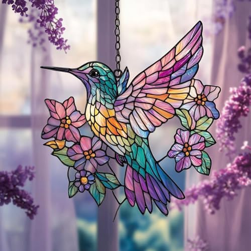 Cute Colorful Hummingbird Acrylic Suncatcher by AVAGAN