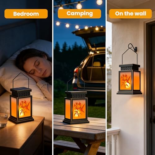 2 Pack Farmhouse Solar Lanterns ,Flame Glass Solar Lanterns ,Outdoor Waterproof Upgraded Solar and 2 AA Batteries Powered, for Mantelpiece,Outside Porch, Patio and Indoor Tables. - Image 4