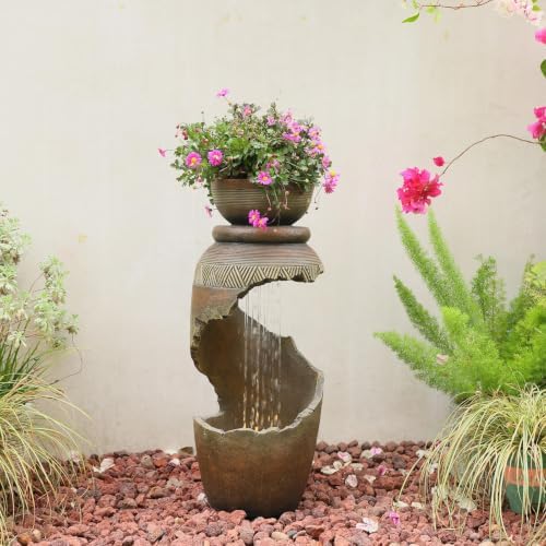 30H Spiral Outdoor Water Fountain with Bowl Planter - Image 3