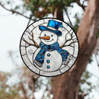 DASTOLL Stained Glass Window Hanging 4 Pcs Set White Winter Christmas Snow Scene 6.3" - Suncatcher Door Garden Sun Catcher Decor Birthday for Mom Woman Nana Men Friend Wife - Image 3