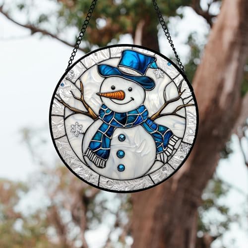 DASTOLL Stained Glass Window Hanging 4 Pcs Set White Winter Christmas Snow Scene 9.8" - Suncatcher Door Garden Sun Catcher Decor Birthday for Mom Woman Nana Men Friend Wife - Image 3