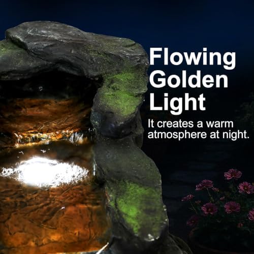 Naturefalls 41.3” Length Outdoor Rock Water Fountain with LED Lights - 5-Tiers Poly-Resin Cascading Waterfall Fountain for Garden, Patio, Yard, Home Decor - Image 6