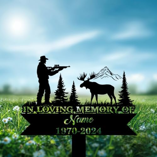 Personalized Hunter Grave Marker Moose Hunter Memorial Garden Stake 8-24 inch Hunter Dad Loss Gift, Hunter Memorial Gift Loss of Loved One (Moose Hunter) - Image 3