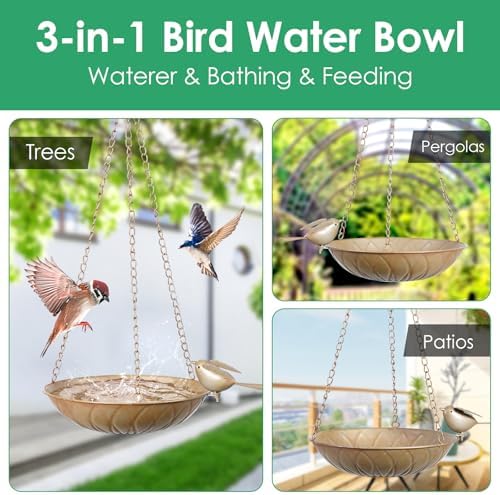 2 Pack Hanging Bird Bath Feeder for Outside, Metal Birdbaths & Birdfeeder - Image 3
