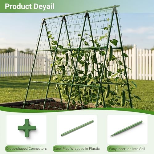 Cucumber Trellis for Raised Bed, A-Shape Arch Metal Garden Trellis for Climbing Plants, Heavy Duty Plant Trellis Outdoor, Easy Assembly Rustproof Trellis for Vines - Image 3