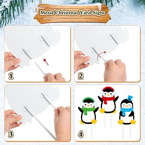 Drydiet 3 Pack Metal Christmas Yard Signs Decor Xmas Yard Stakes Outdoor with Stakes for Holiday Outdoor Garden Lawn Pathway Decoration(Penguin) - Image 4