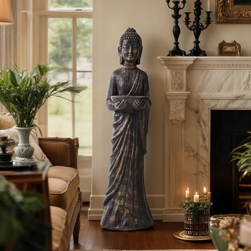 42" Buddha Outdoor Statue, Zen Meditative Figures, Gold-Black Finish - Image 2