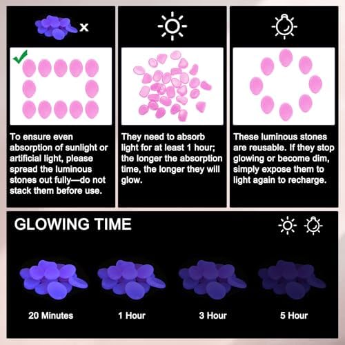 M METERXITY 50-Pack Glow in The Dark Rocks, 1.77" Resin Outdoor Garden Decorations Luminous Pebbles Stones for Garden Plants/Aquarium/Backyard Path, Aquarium Gravel [Light Purple] - Image 4