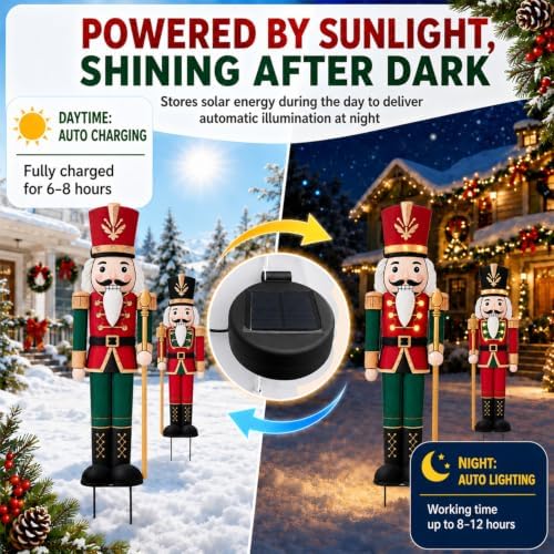 Outdoor Nutcracker Christmas Decor Lights, 2 Pack 48.2" Metal Yard Stakes - Image 5